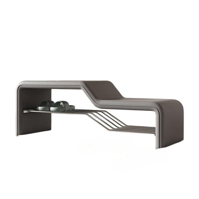 Modern Minimalist Sponge Faux Leather Carbon Steel Rectangular Shoe Bench Armless For Entryways