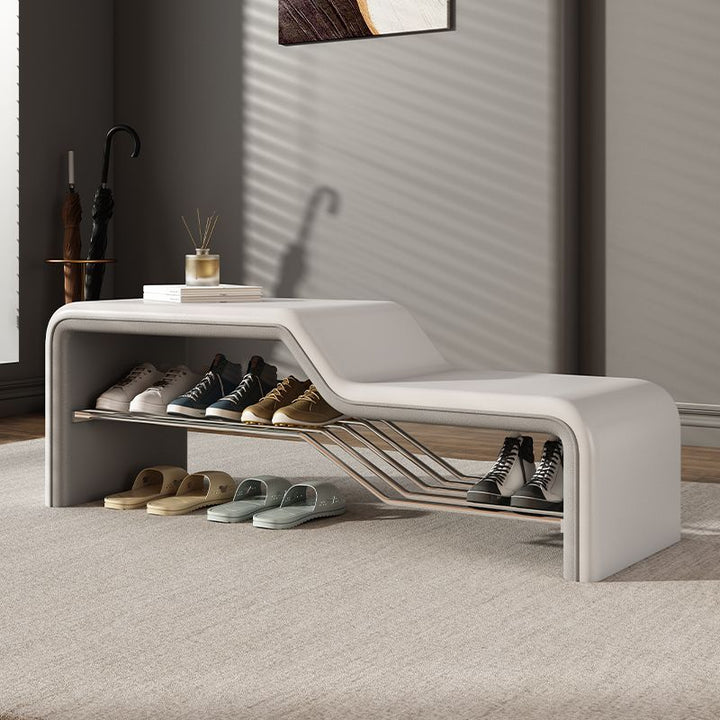 Moderne minimalistische Schuhbank aus Schwamm, Kunstleder, Massivholz und Metall, rechteckig, ohne Armlehnen, für den Eingangsbereich 