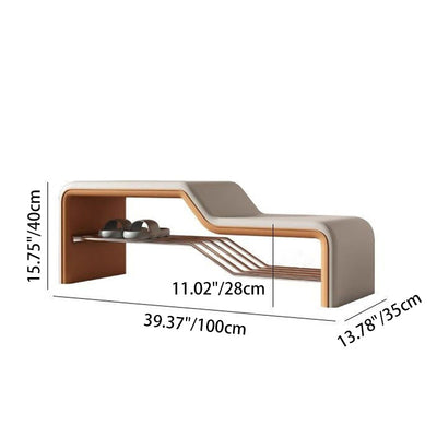 Modern Minimalist Sponge Faux Leather Carbon Steel Rectangular Shoe Bench Armless For Entryways