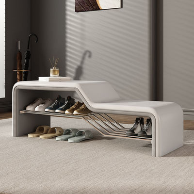 Modern Minimalist Sponge Faux Leather Carbon Steel Rectangular Shoe Bench Armless For Entryways