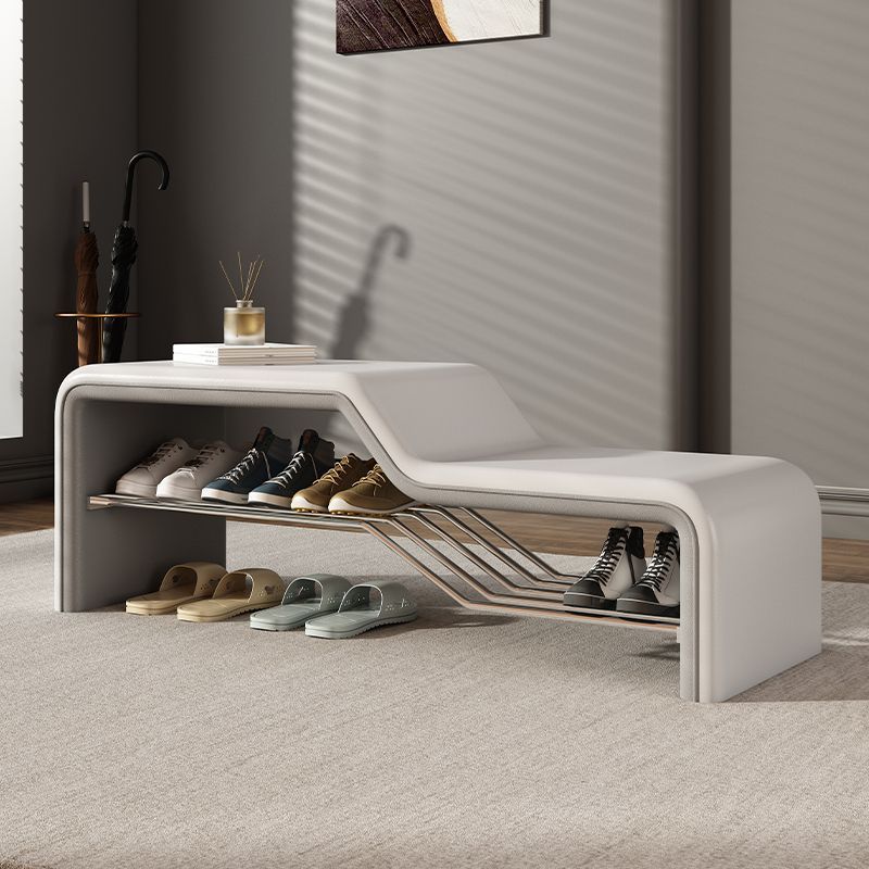 Modern Minimalist Sponge Faux Leather Carbon Steel Rectangular Shoe Bench Armless For Entryways