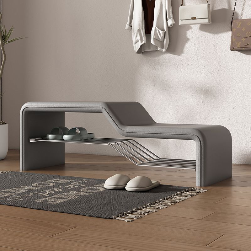 Moderne minimalistische Schuhbank aus Schwamm, Kunstleder, Massivholz und Metall, rechteckig, ohne Armlehnen, für den Eingangsbereich 