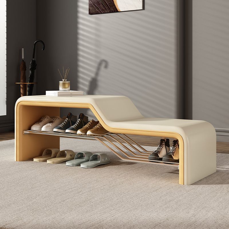 Modern Minimalist Sponge Faux Leather Carbon Steel Rectangular Shoe Bench Armless For Entryways