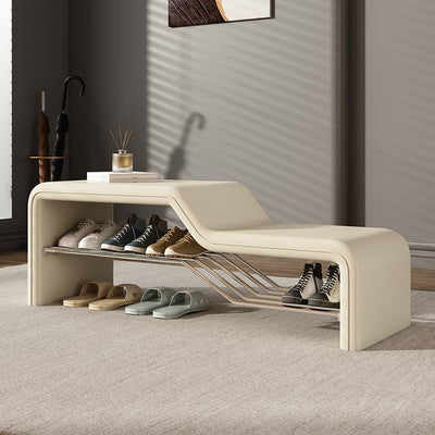 Modern Minimalist Sponge Faux Leather Carbon Steel Rectangular Shoe Bench Armless For Entryways