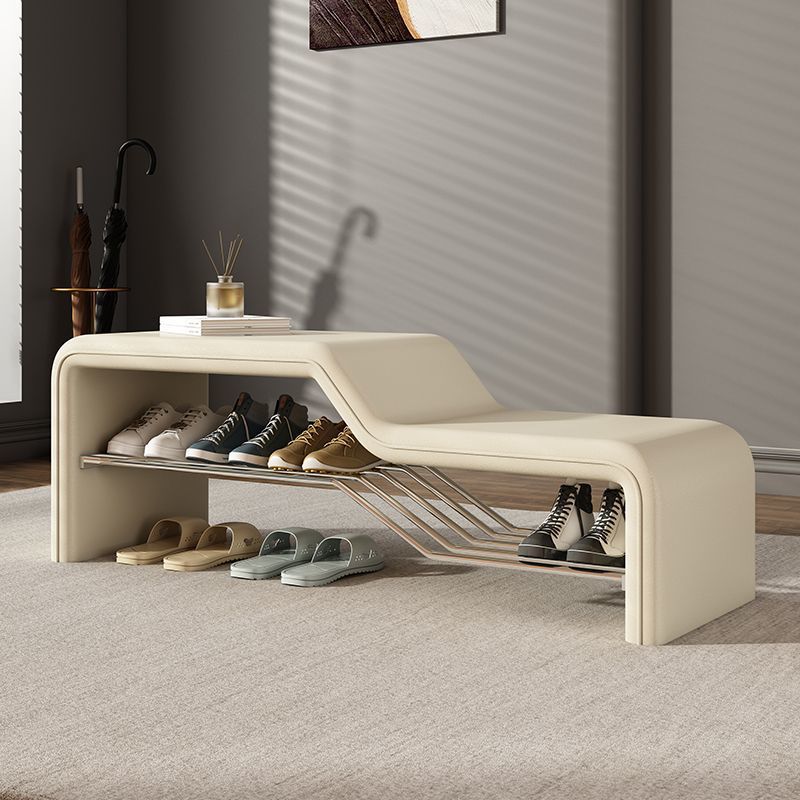 Modern Minimalist Sponge Faux Leather Carbon Steel Rectangular Shoe Bench Armless For Entryways