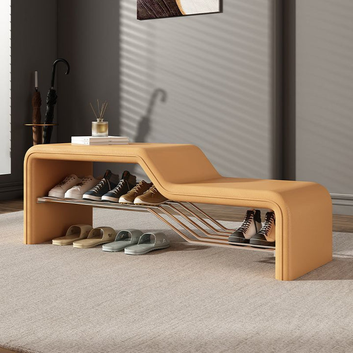 Moderne minimalistische Schuhbank aus Schwamm, Kunstleder, Massivholz und Metall, rechteckig, ohne Armlehnen, für den Eingangsbereich 