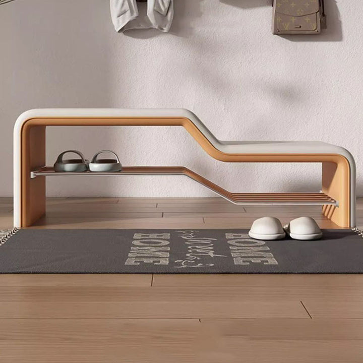 Moderne minimalistische Schuhbank aus Schwamm, Kunstleder, Massivholz und Metall, rechteckig, ohne Armlehnen, für den Eingangsbereich 
