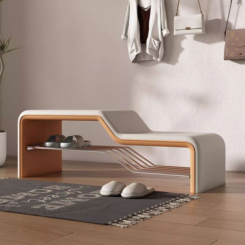 Modern Minimalist Sponge Faux Leather Carbon Steel Rectangular Shoe Bench Armless For Entryways