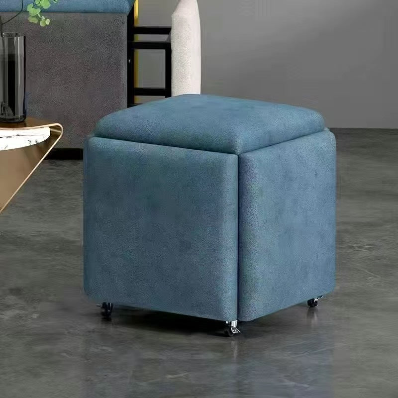 Tabouret bas contemporain scandinave en tissu technique éponge métal carré cinq-en-un sans accoudoirs pour salon 
