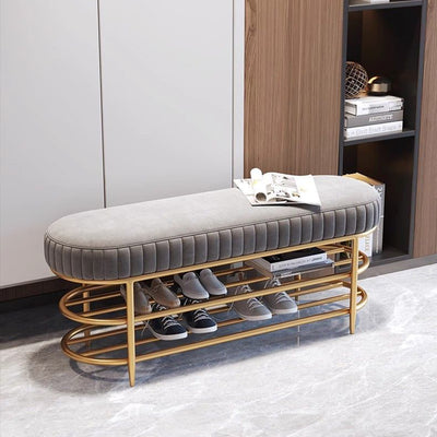 Contemporary Scandinavian Oval Velvet Sponge Iron Shoe Bench Armless For Entryways