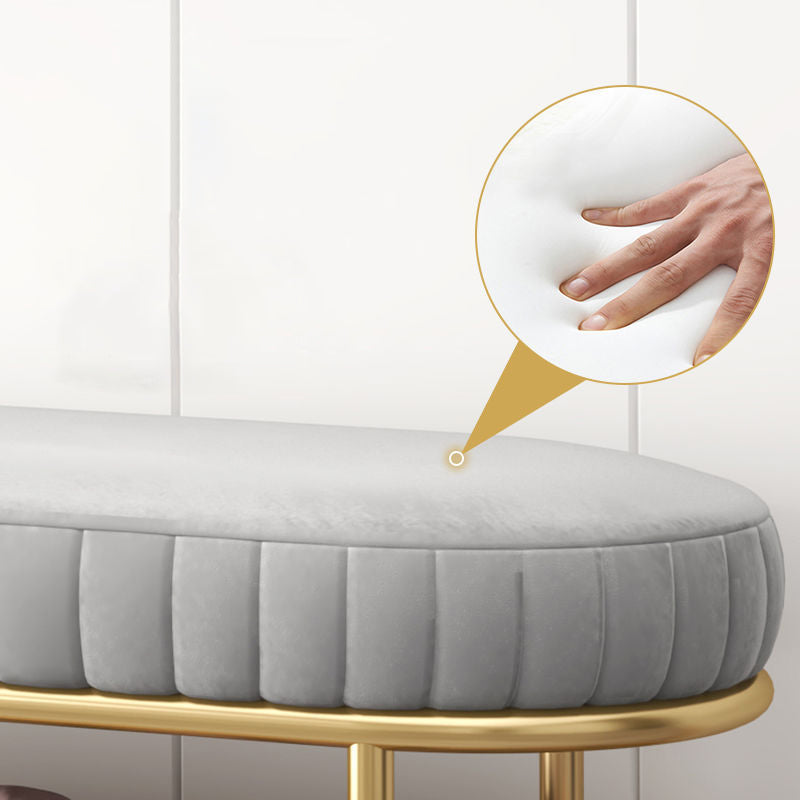 Contemporary Scandinavian Oval Velvet Sponge Iron Shoe Bench Armless For Entryways