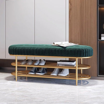 Contemporary Scandinavian Oval Velvet Sponge Iron Shoe Bench Armless For Entryways