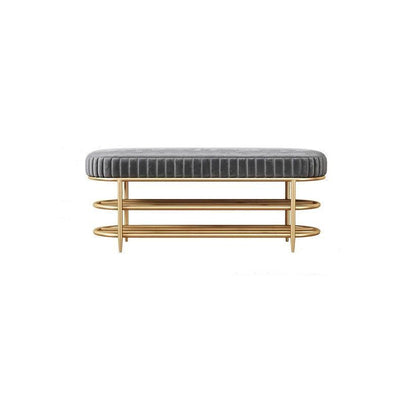 Contemporary Scandinavian Oval Velvet Sponge Iron Shoe Bench Armless For Entryways