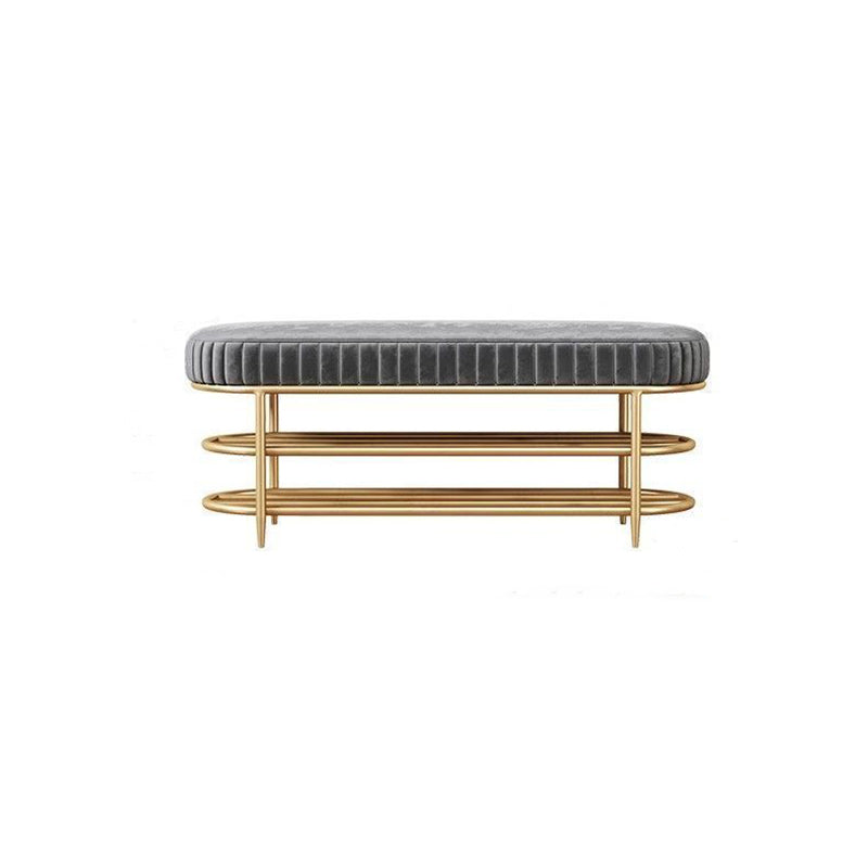 Contemporary Scandinavian Oval Velvet Sponge Iron Shoe Bench Armless For Entryways