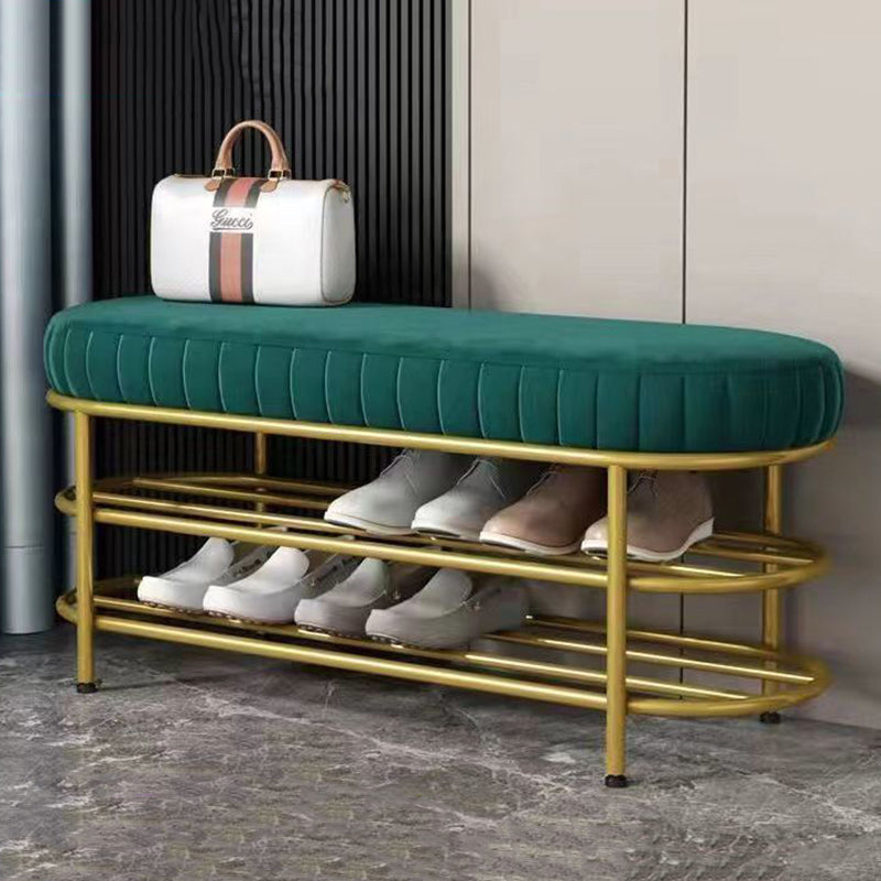 Contemporary Scandinavian Oval Velvet Sponge Iron Shoe Bench Armless For Entryways