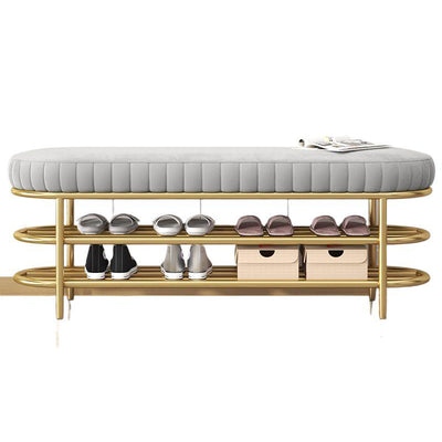 Contemporary Scandinavian Oval Velvet Sponge Iron Shoe Bench Armless For Entryways