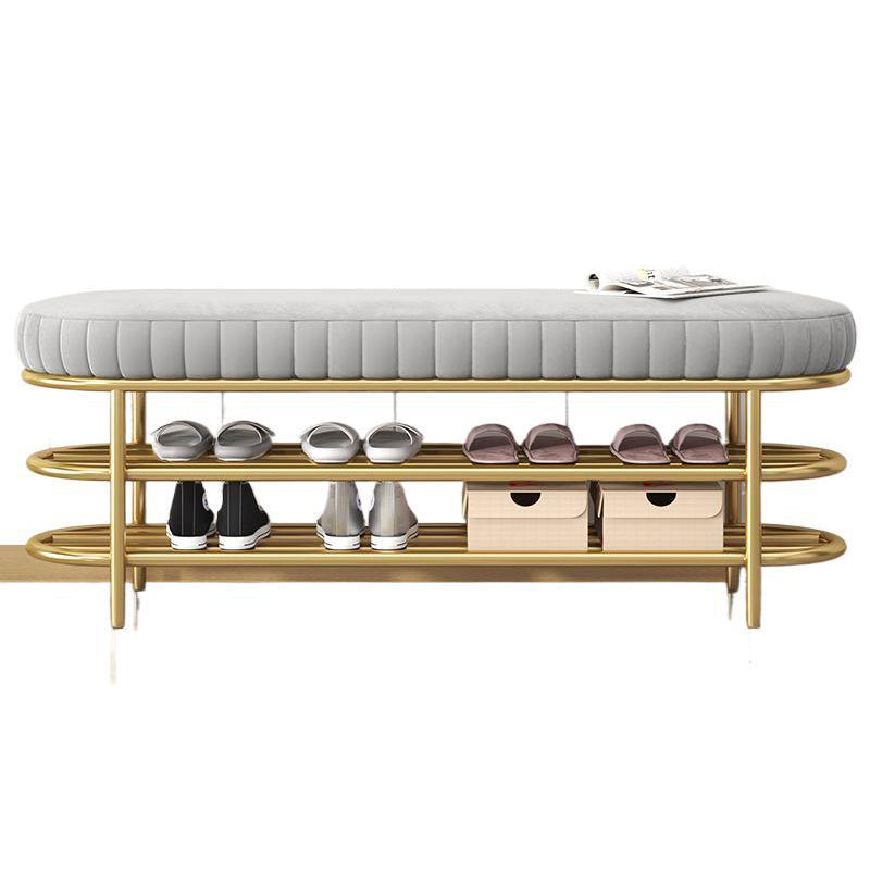 Contemporary Scandinavian Oval Velvet Sponge Iron Shoe Bench Armless For Entryways