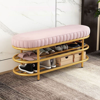 Contemporary Scandinavian Oval Velvet Sponge Iron Shoe Bench Armless For Entryways