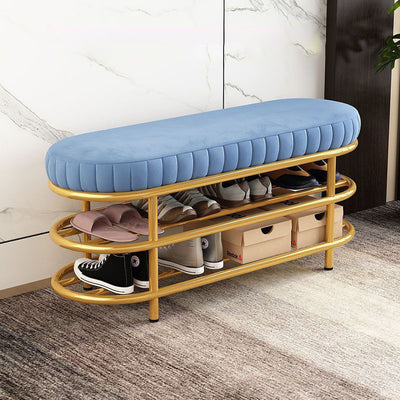 Contemporary Scandinavian Oval Velvet Sponge Iron Shoe Bench Armless For Entryways