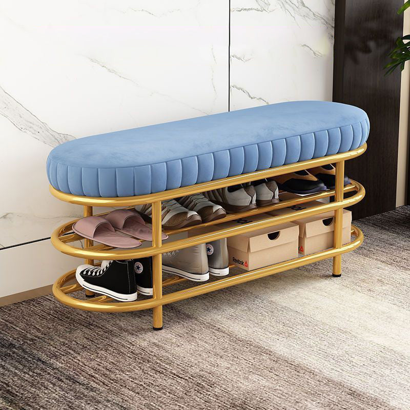 Contemporary Scandinavian Oval Velvet Sponge Iron Shoe Bench Armless For Entryways