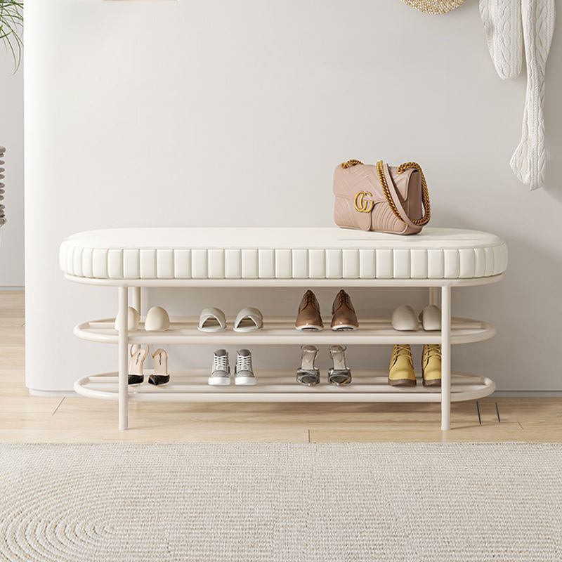 Contemporary Scandinavian Oval Velvet Sponge Iron Shoe Bench Armless For Entryways