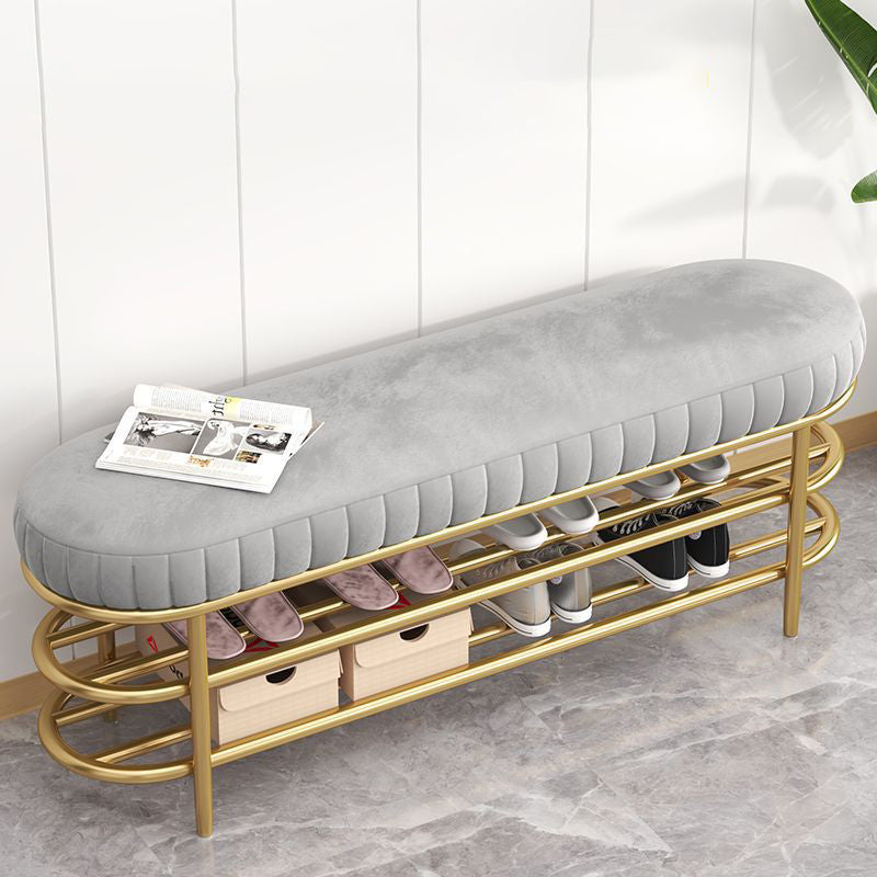 Contemporary Scandinavian Oval Velvet Sponge Iron Shoe Bench Armless For Entryways