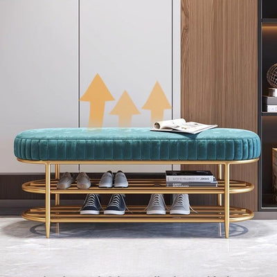 Contemporary Scandinavian Oval Velvet Sponge Iron Shoe Bench Armless For Entryways