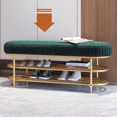Contemporary Scandinavian Oval Velvet Sponge Iron Shoe Bench Armless For Entryways
