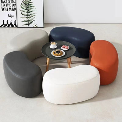 Modern Minimalist Technical Fabric Sponge Wood Crescent Shape Low Stool Armless For Living Room