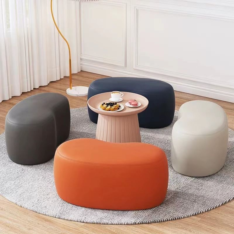 Modern Minimalist Technical Fabric Sponge Wood Crescent Shape Low Stool Armless For Living Room
