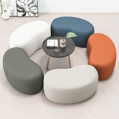 Modern Minimalist Technical Fabric Sponge Wood Crescent Shape Low Stool Armless For Living Room
