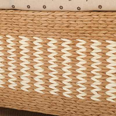 Traditional Rustic Paper Vine Wood Linen Fabric Sponge Rectangular Footstool Armless For Entryways