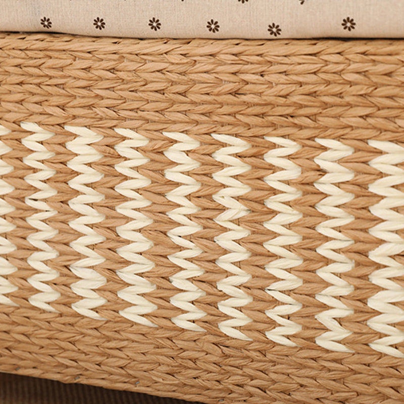 Traditional Rustic Paper Vine Wood Linen Fabric Sponge Rectangular Footstool Armless For Entryways