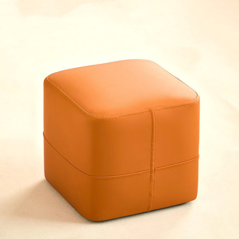 Modern Minimalist Cat-Scratch Leather Sponge Wood Square Low Stool Armless For Living Room
