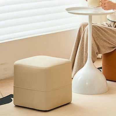 Modern Minimalist Cat-Scratch Leather Sponge Wood Square Low Stool Armless For Living Room