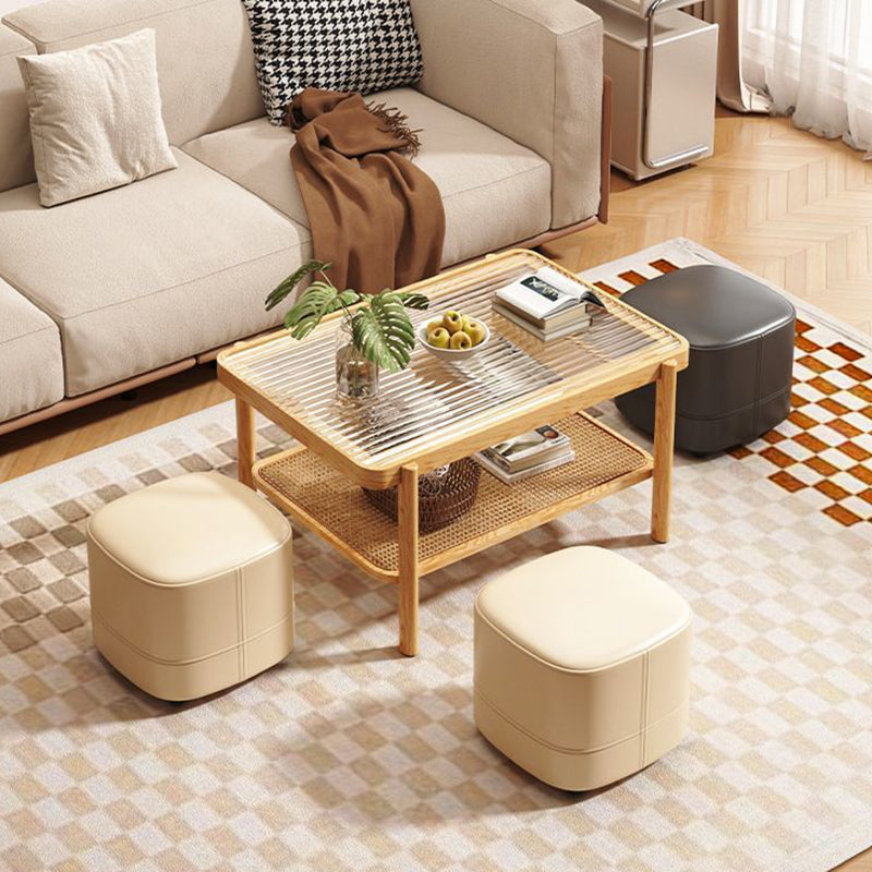 Modern Minimalist Cat-Scratch Leather Sponge Wood Square Low Stool Armless For Living Room
