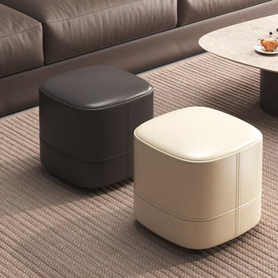 Modern Minimalist Cat-Scratch Leather Sponge Wood Square Low Stool Armless For Living Room