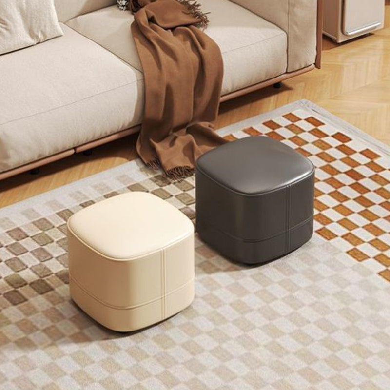Modern Minimalist Cat-Scratch Leather Sponge Wood Square Low Stool Armless For Living Room