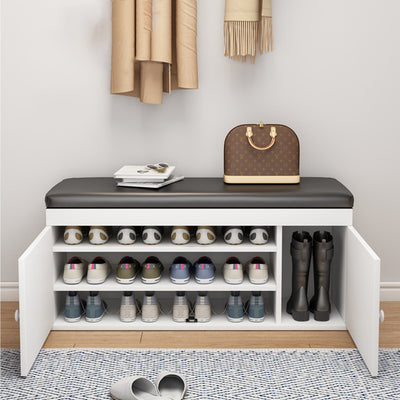 Modern Minimalist MDF PU Leather Sponge Metal Rectangular Shoe Bench Armless For Entryways