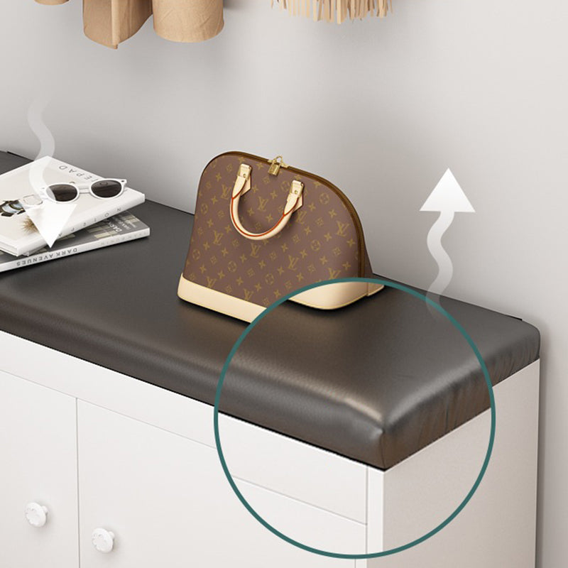Moderner minimalistischer MDF PU Leder Schwamm Metall rechteckiger Schuhbank ohne Armlehnen für Eingangsbereiche 