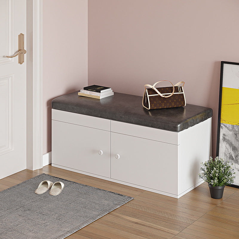 Moderner minimalistischer MDF PU Leder Schwamm Metall rechteckiger Schuhbank ohne Armlehnen für Eingangsbereiche 