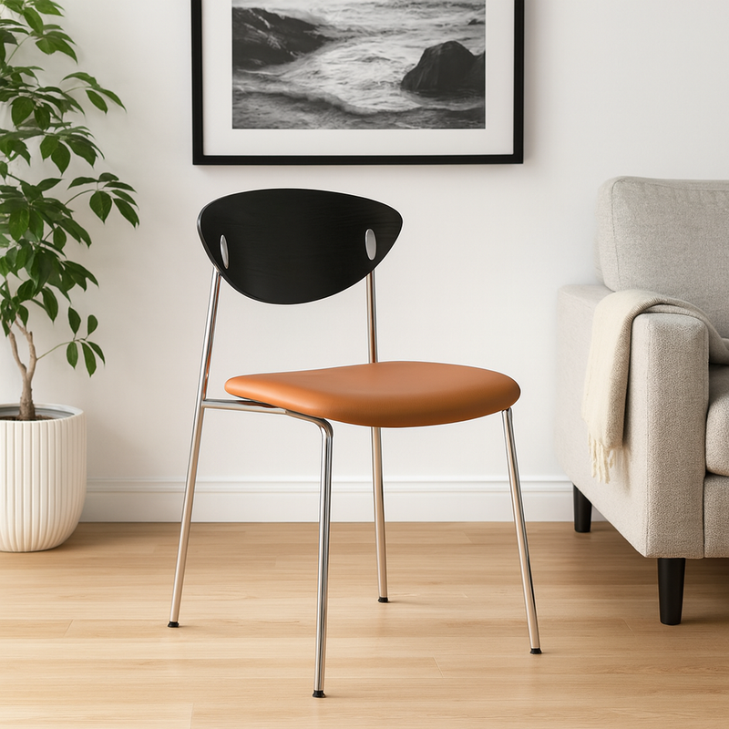 Modern Minimalist Stainless Steel Wood Sponge Silicone Microfiber Leather Square Dining Chair Backrest For Dining Room & Kitchen