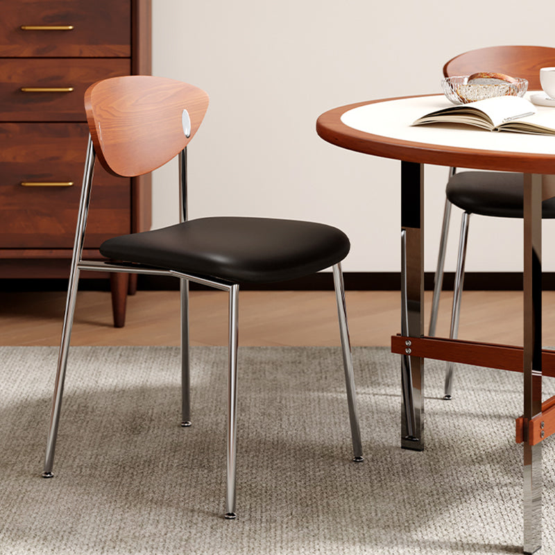 Modern Minimalist Stainless Steel Wood Sponge Silicone Microfiber Leather Square Dining Chair Backrest For Dining Room & Kitchen