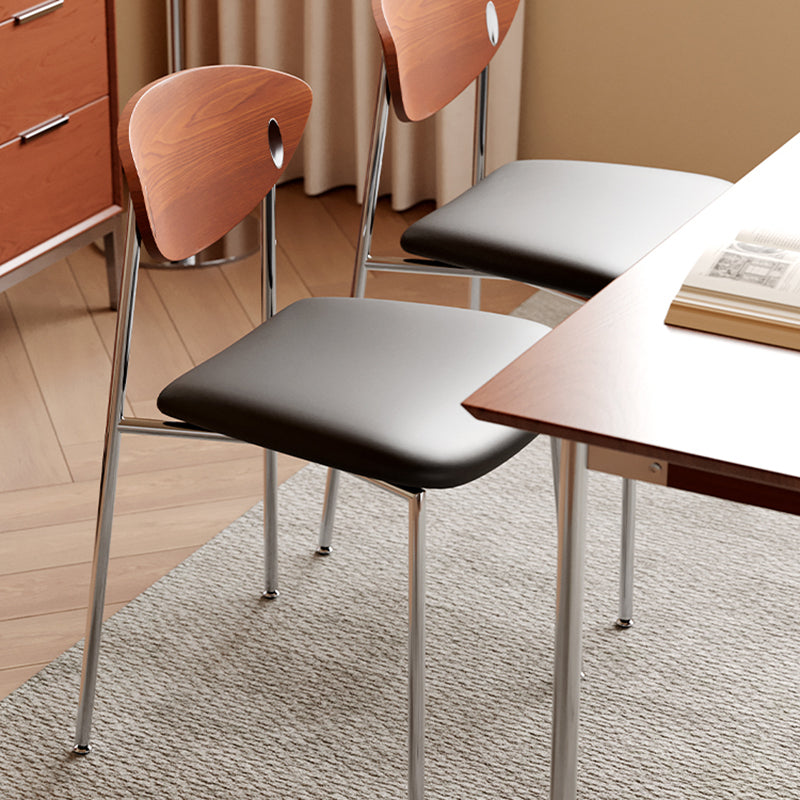 Chaise de salle à manger carrée en cuir microfibre avec dossier en acier inoxydable minimaliste moderne en bois éponge silicone pour salle à manger et cuisine 