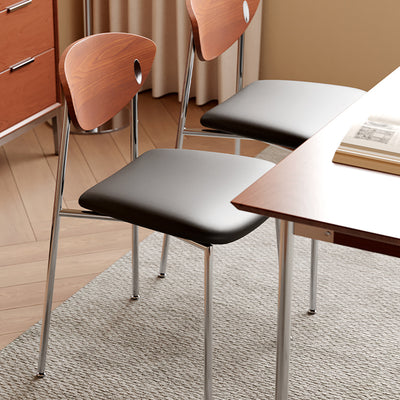 Modern Minimalist Stainless Steel Wood Sponge Silicone Microfiber Leather Square Dining Chair Backrest For Dining Room & Kitchen