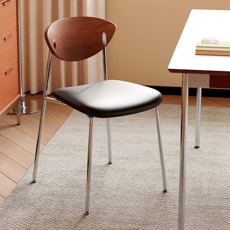 Modern Minimalist Stainless Steel Wood Sponge Silicone Microfiber Leather Square Dining Chair Backrest For Dining Room & Kitchen
