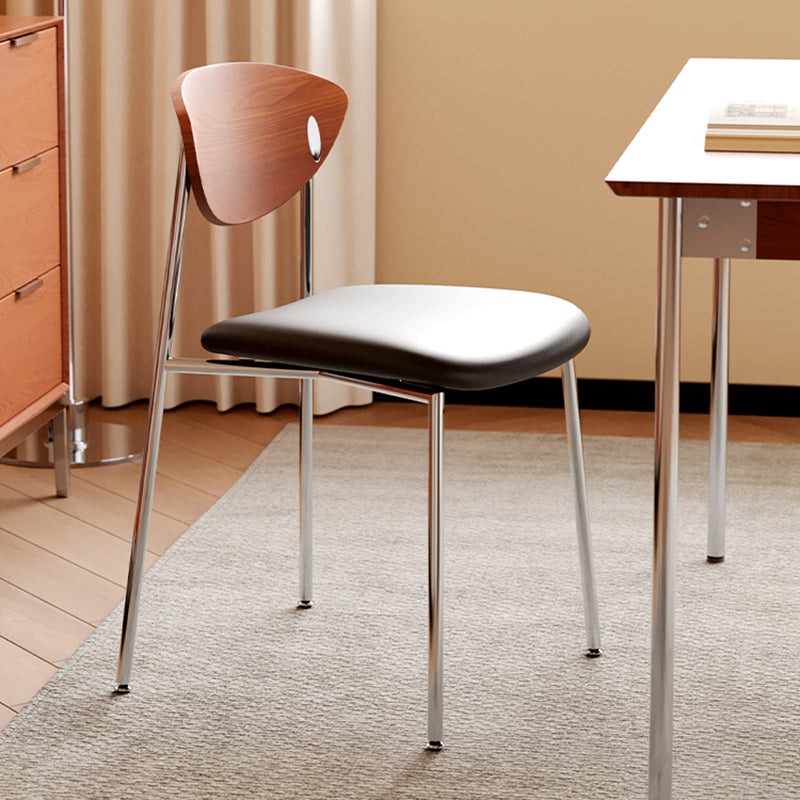 Chaise de salle à manger carrée en cuir microfibre avec dossier en acier inoxydable minimaliste moderne en bois éponge silicone pour salle à manger et cuisine 