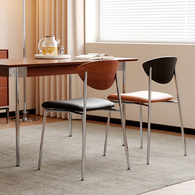Modern Minimalist Stainless Steel Wood Sponge Silicone Microfiber Leather Square Dining Chair Backrest For Dining Room & Kitchen