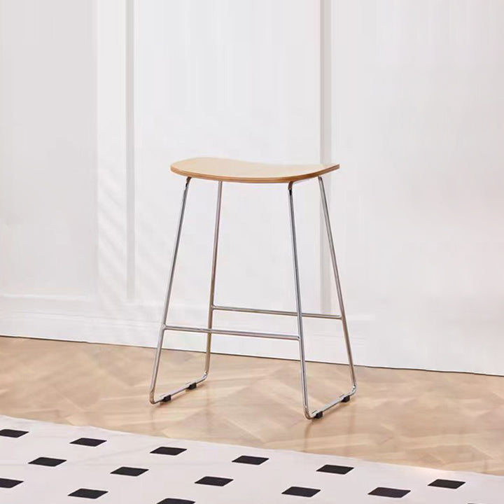 Tabouret de bar rectangulaire en bois et fer scandinave contemporain sans accoudoirs pour salle à manger et cuisine 
