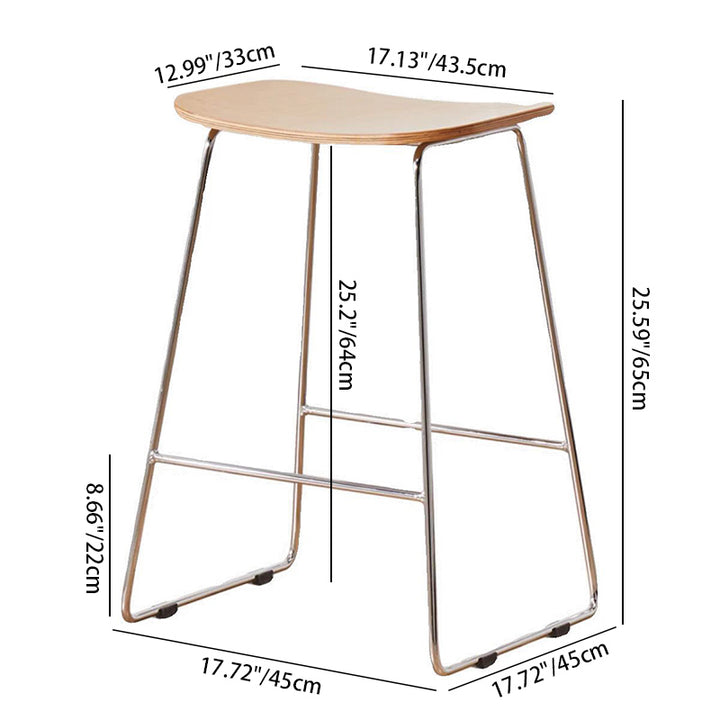 Tabouret de bar rectangulaire en bois et fer scandinave contemporain sans accoudoirs pour salle à manger et cuisine 